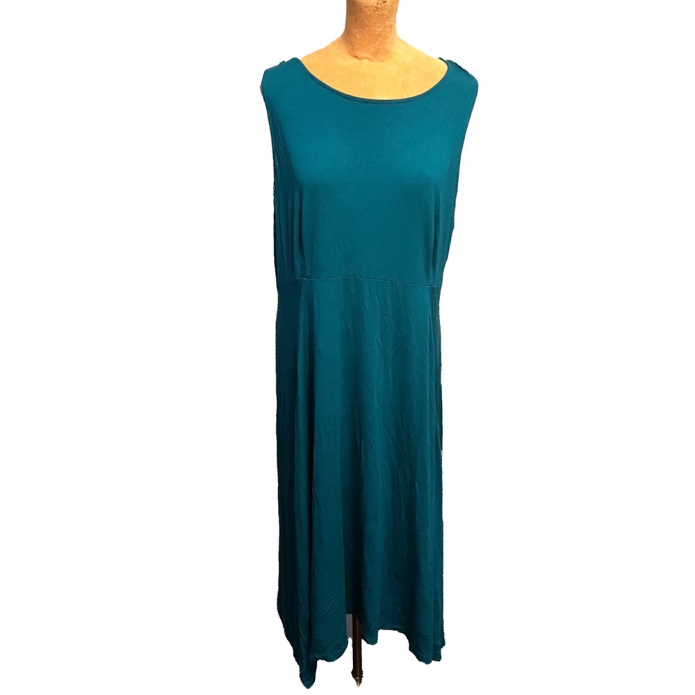 Eileen Fisher teal stretchy Midi dresss